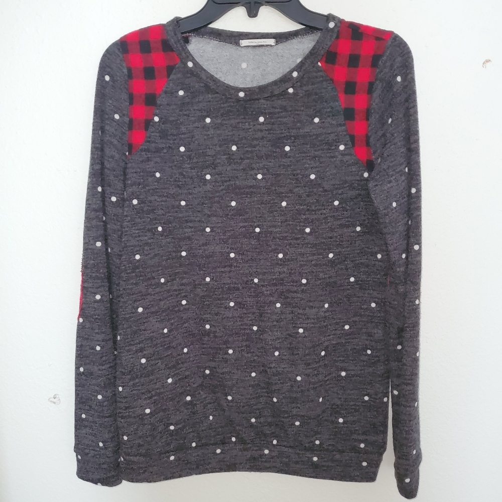 Plaid and polka dot sweater top